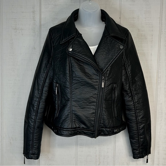 Jou Jou Jackets & Blazers - J2 Jou Jou Women Leather Moto Biker Jacket Sz XL Zip Cropped Vegan Black Grunge